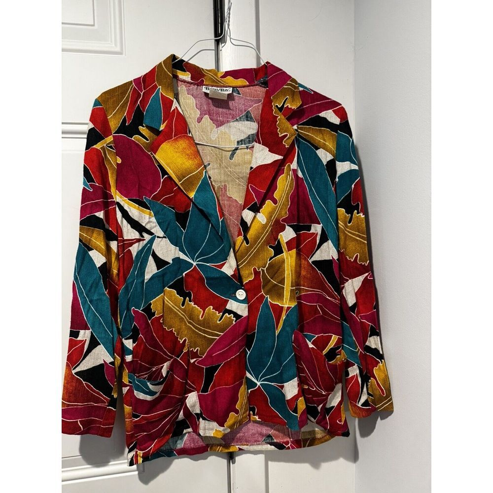 Vintage Boothbay Women's Colored Leaves Blazer‎ Jacket Sz S Artsy Ooak Pockets